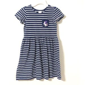 Hanna Andersson Short Sleeve Dress Unicorn Pocket skater Striped Dress Size 8